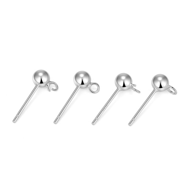 925 Sterling Silver Earring Post Pin Ball Open Ring Ear Stud DIY Finding Jewelry