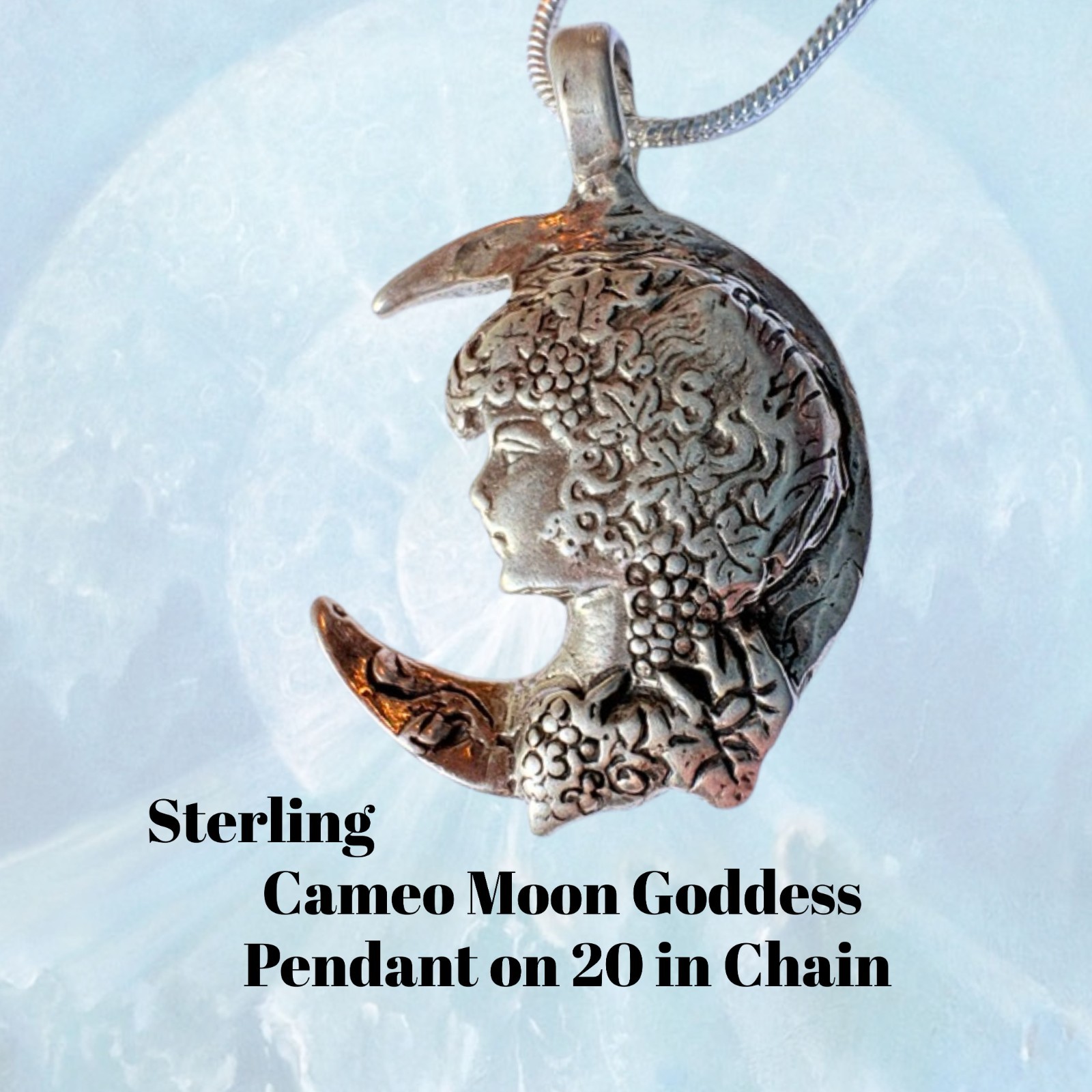 Cameo Lady in sterling w/ 20 in chain Moon Goddess handmade by JKL 377