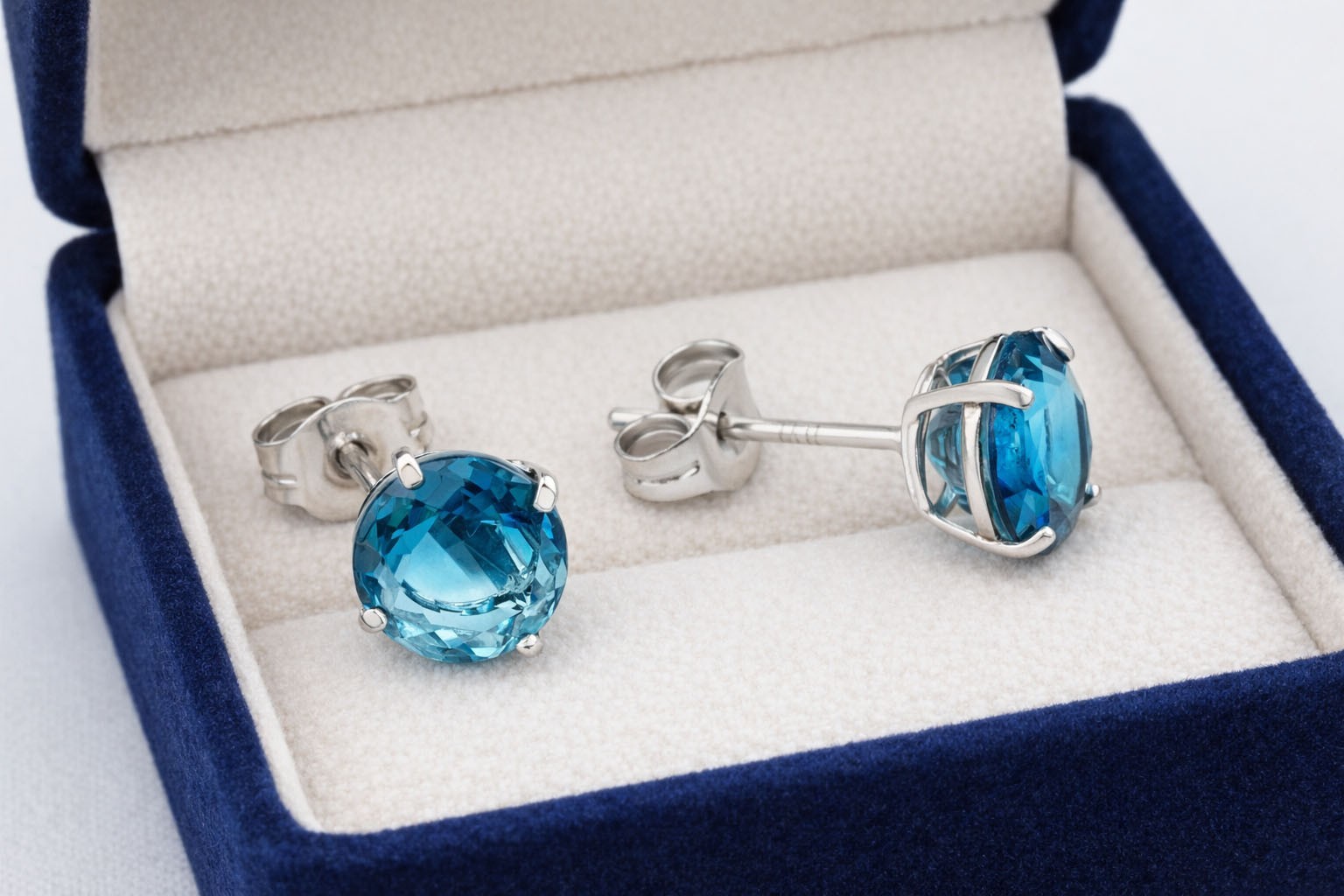 GENUINE 2.56 Cts BLUE ZIRCON EARRINGS 14k WHITE GOLD -Free Certificate Appraisal
