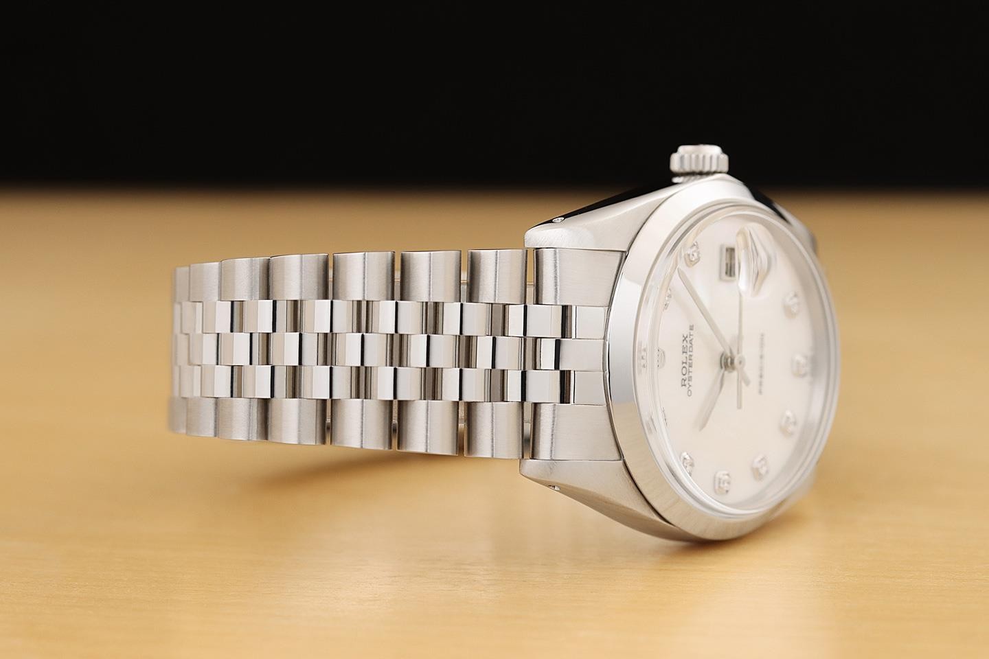 ROLEX OYSTERDATE PRECISION 6694 WHITE MOTHER OF PEARL DIAMOND STEEL 34MM WATCH