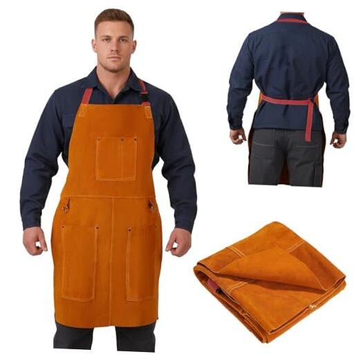 Leather Welding Apron for Men & Women, Heat & Flame Resistant Cowhide Brown