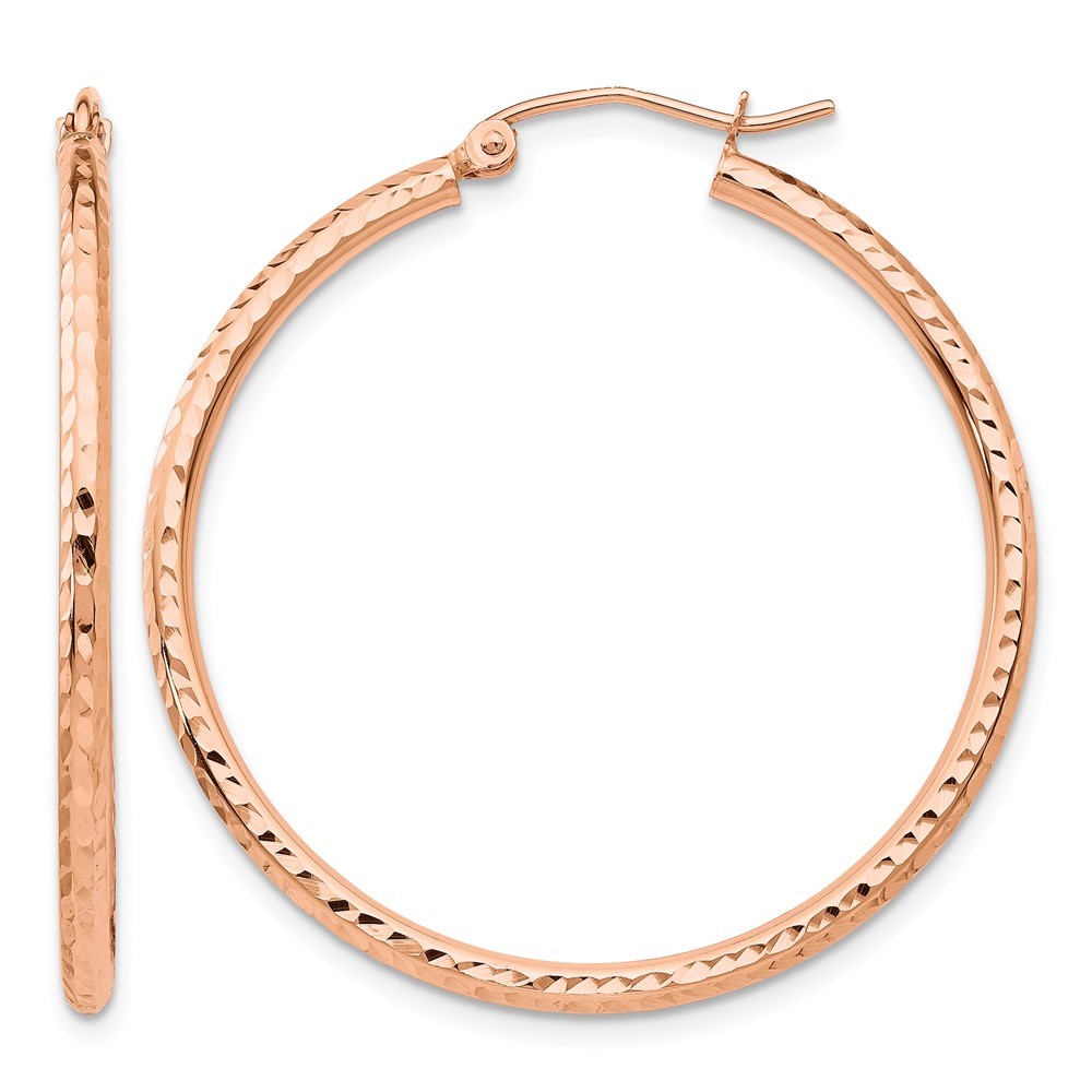 10K Rose Gold Polished Lightweight Large Diamond-cut Tube Hoop Earrings For Mom