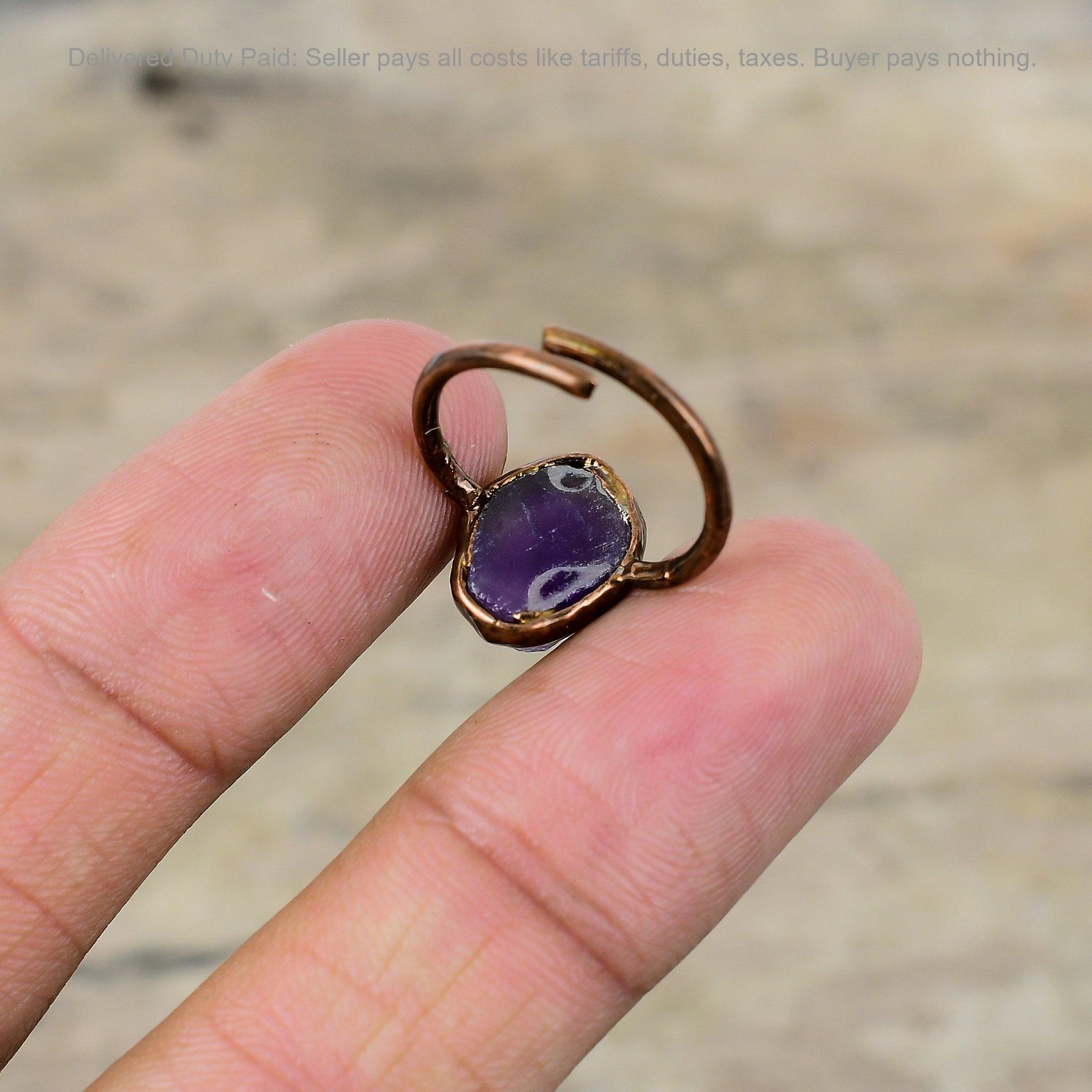 Copper African Amethyst Rough Gemstone New Stackable Handmade Electroformed Ring