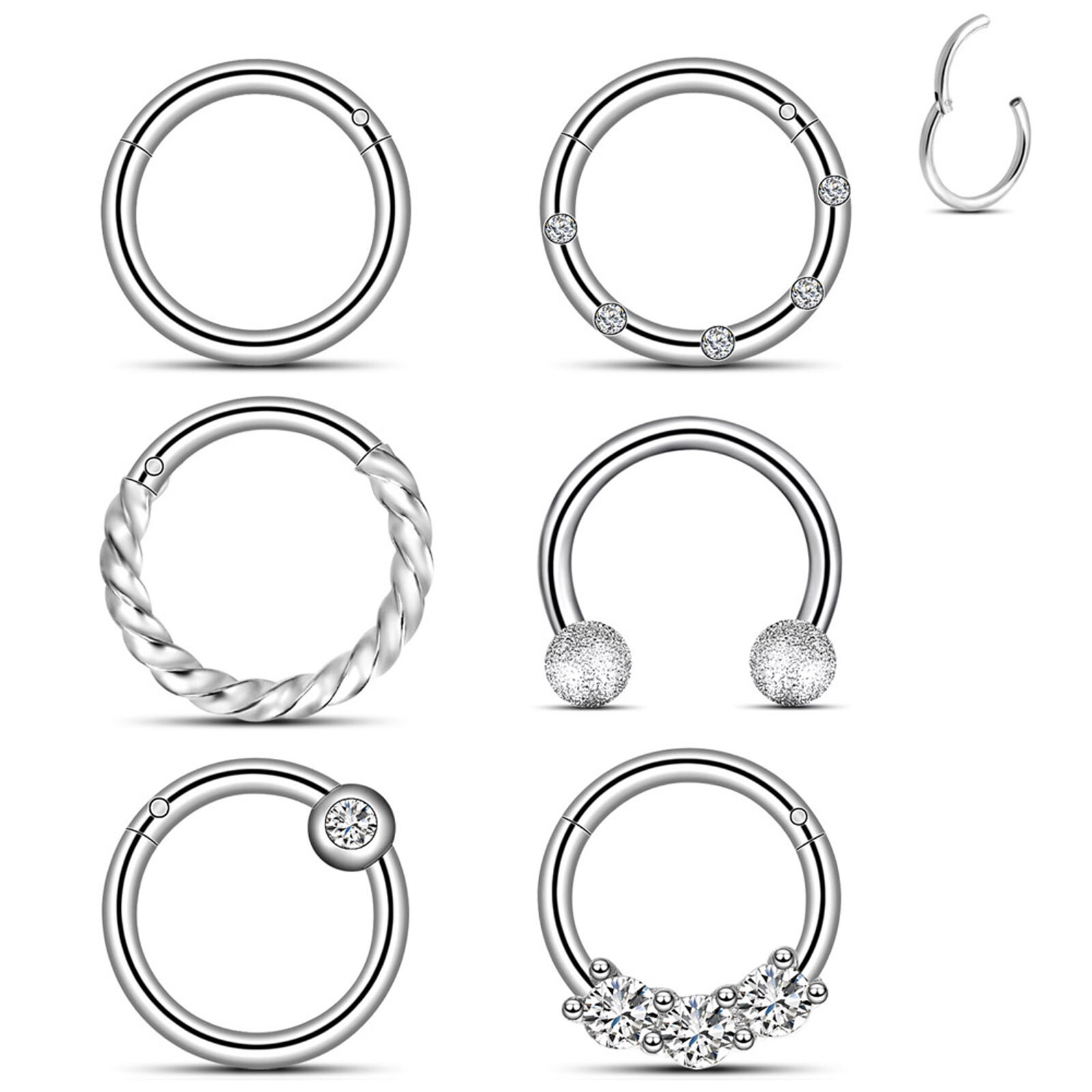 1-12PCS Hinged Septum Clicker Hoop Cartilage Ring Earrings Piercing Jewelry 16G