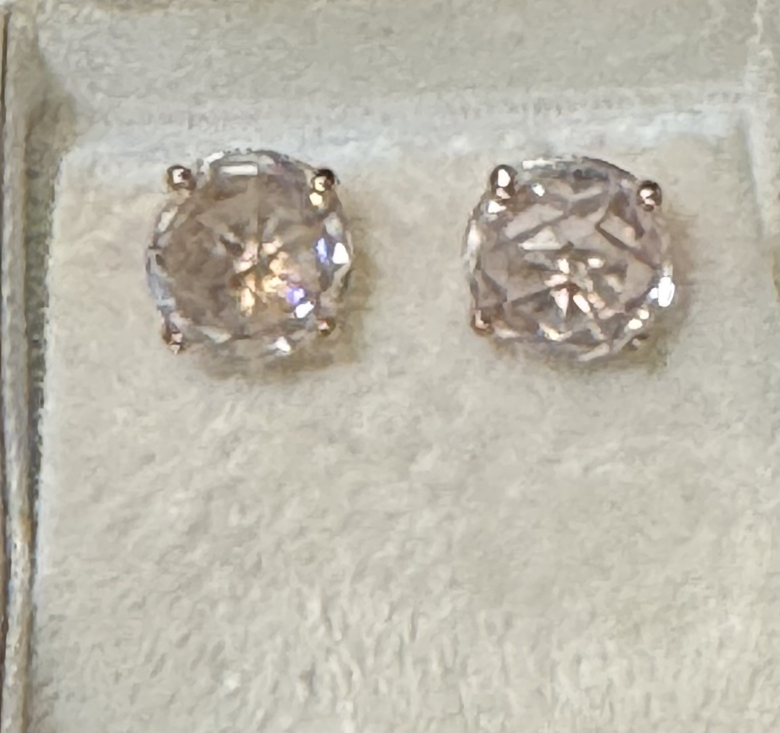 Vintage Inverse Cut Champagne CZ-4 Prong- 4 Carat Stud Earrings-Rose Gold Plated