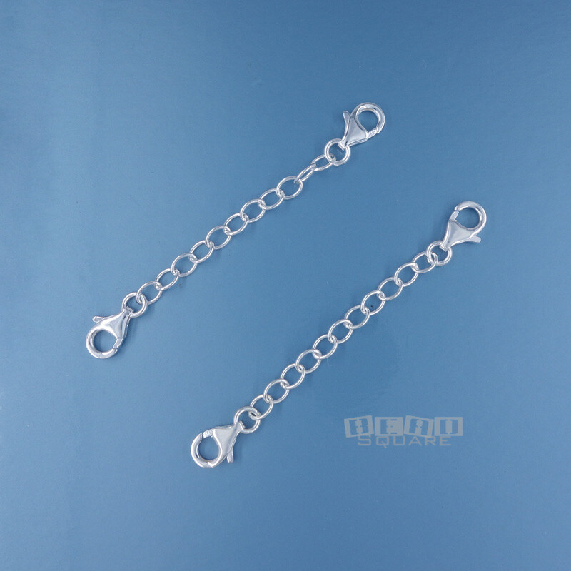 2 Sterling Silver Lobster Claw Clasps Safety Chain, Connector, Extender 2 inches