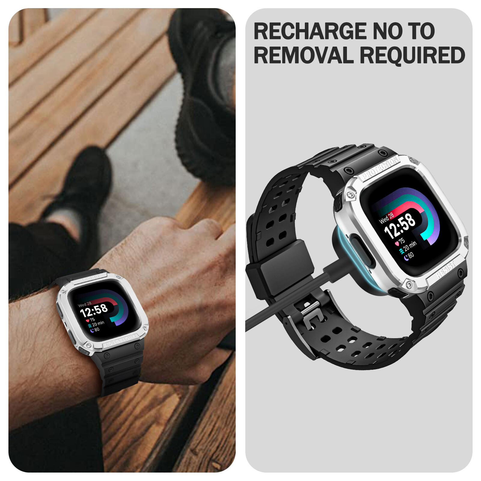 Band with Case for Fitbit Versa 4/3/2/1/Lite Rugged Sport Bands Protective Cover