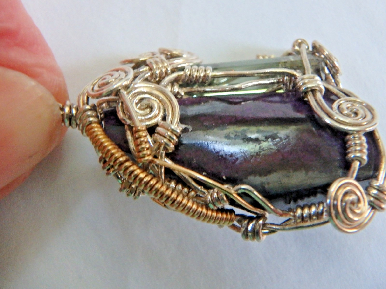 Pendant Rare Sugilite & Aqua Sterling Wire Wrapped 10.4 grams