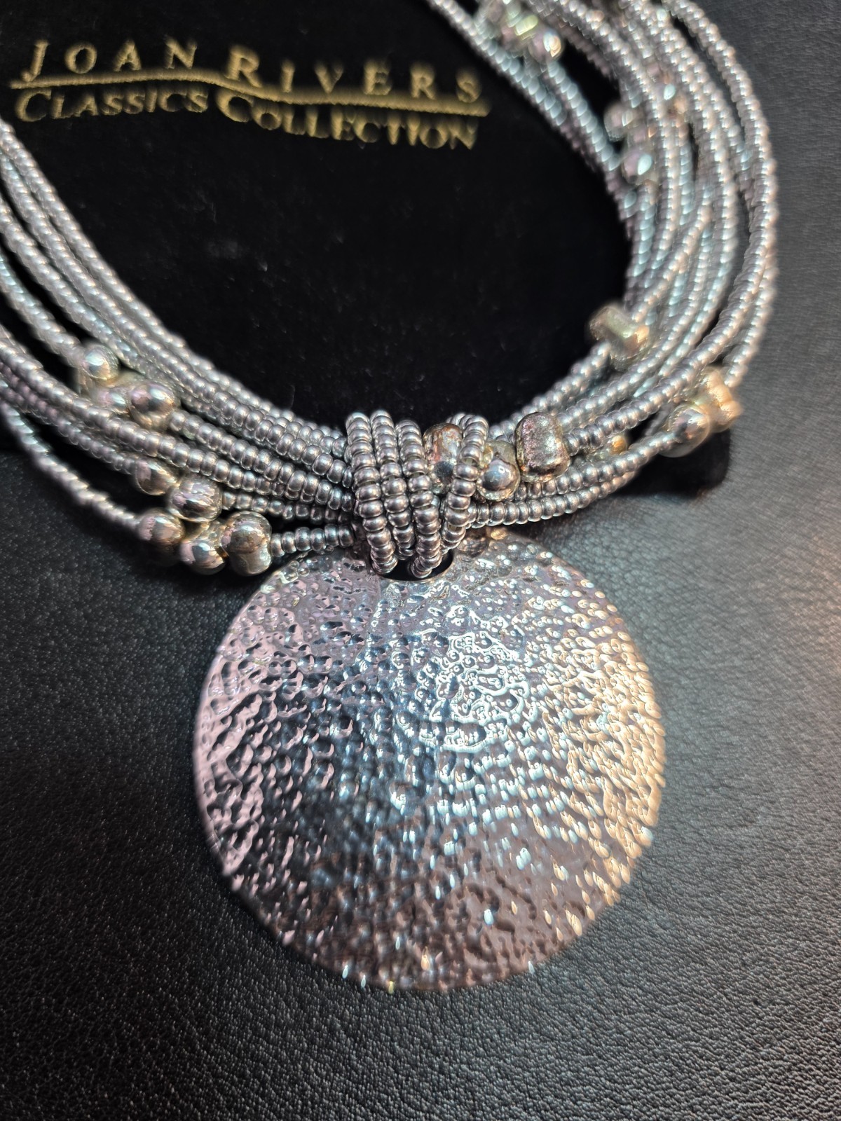 Joan Rivers Silver Medallion with Multi Strand Silver Seed Bead Necklace 21 Inch