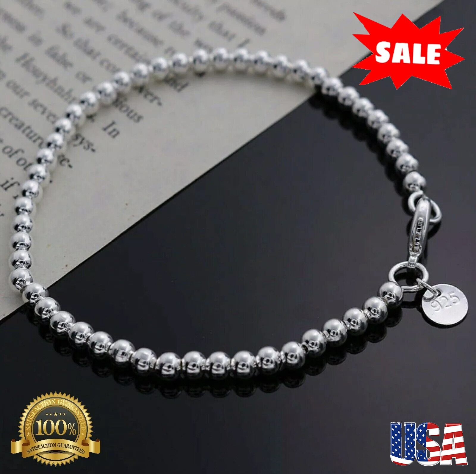 2× Silver Love Cuff Bead Ball Open Bangle Womens Jewelr Charm Bracelet Gift USA