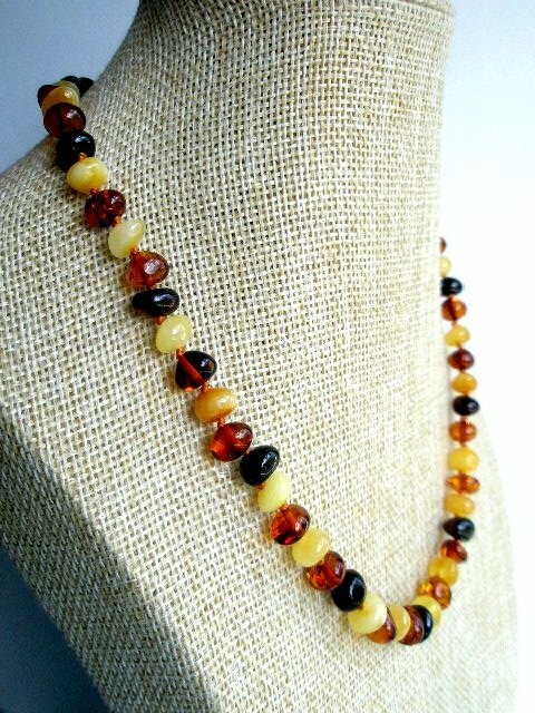 Real Baltic Amber Necklace Polished Round Beads Multicolor 45 cm – 17.7 inch