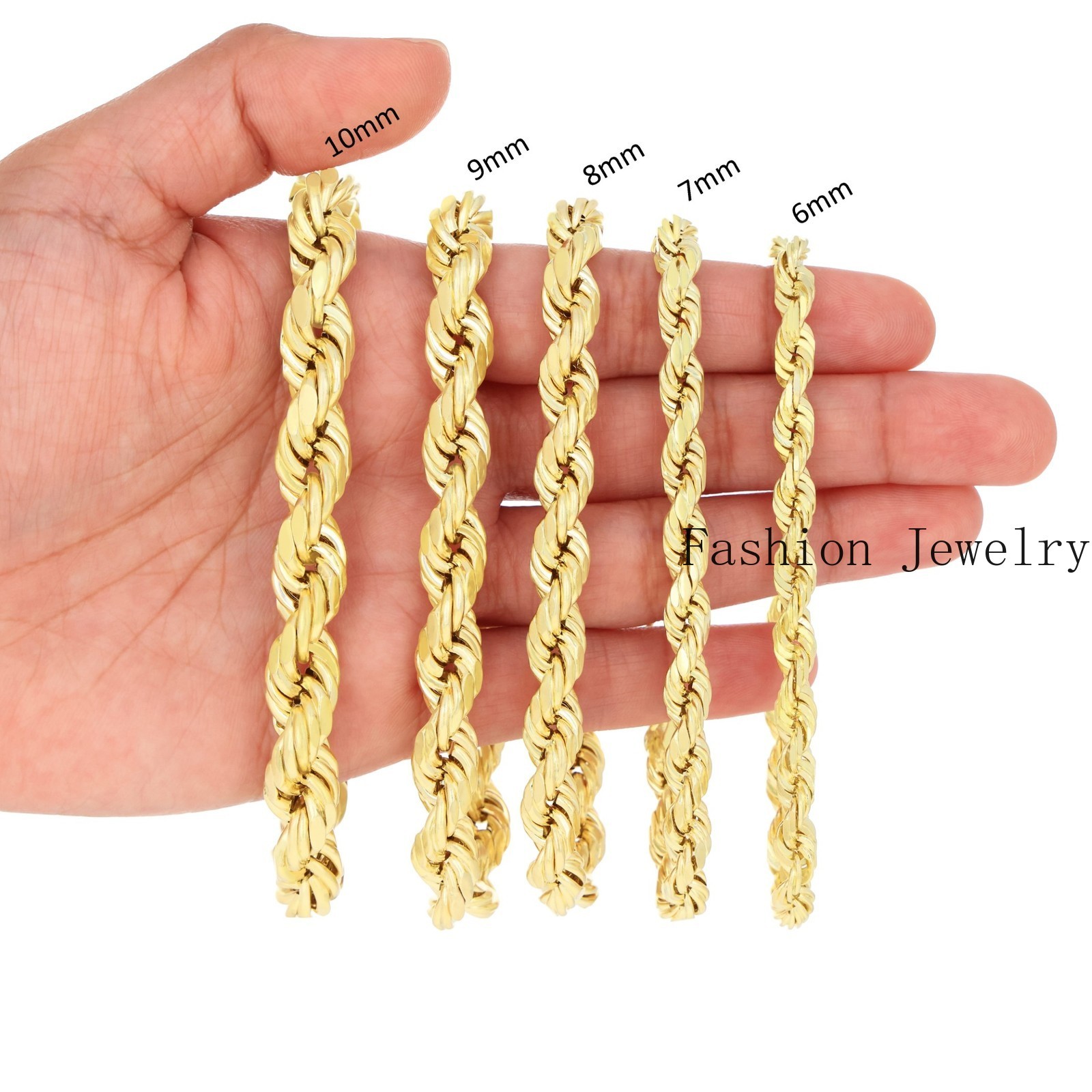 14K Yellow Gold 1mm-10mm Diamond Cut Rope Chain Necklace Mens Women 16″- 30″