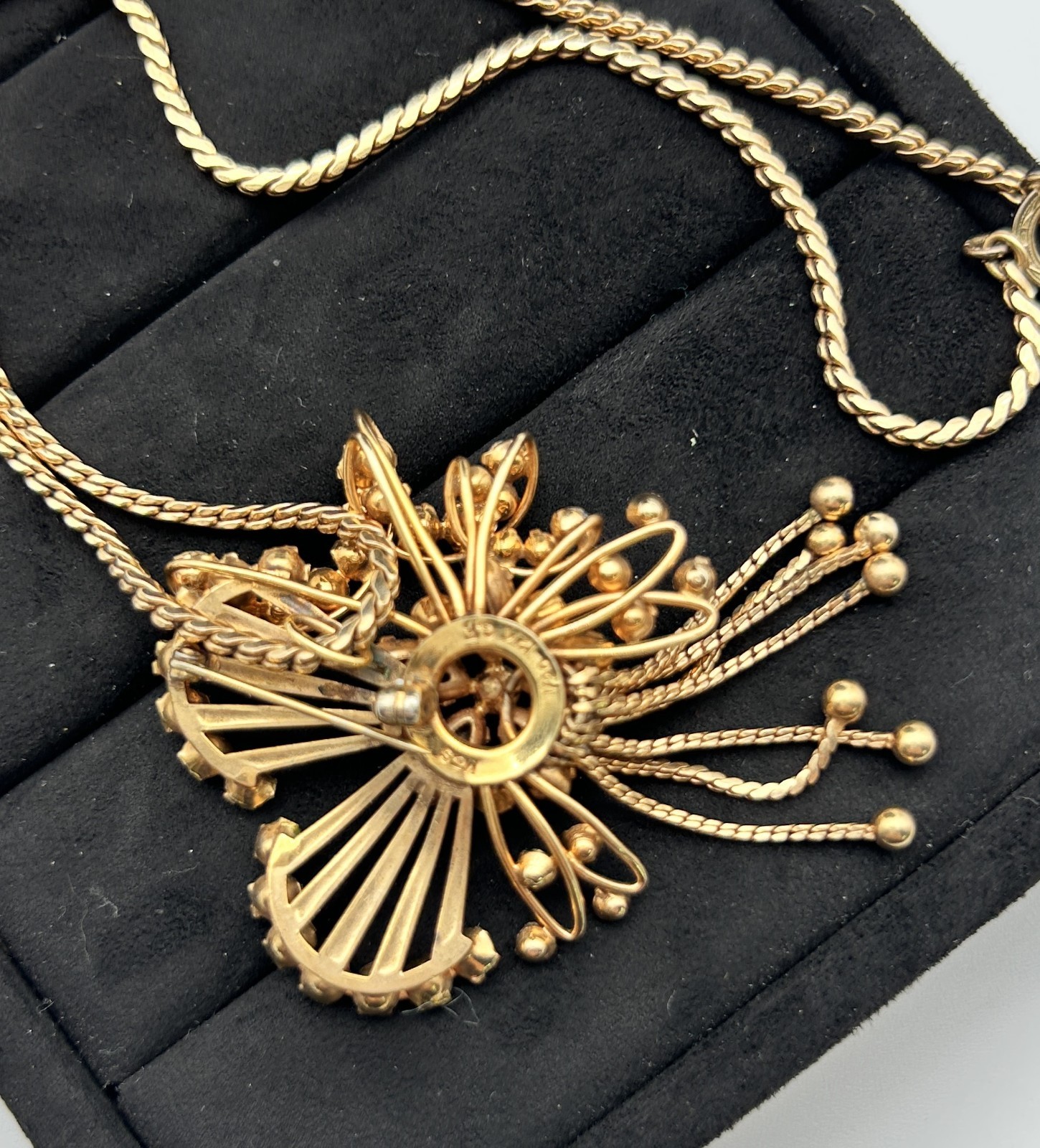 Vintage 12K Gold Filled MSK Floral Turquoise Rhinestone Necklace Earrings Set 35