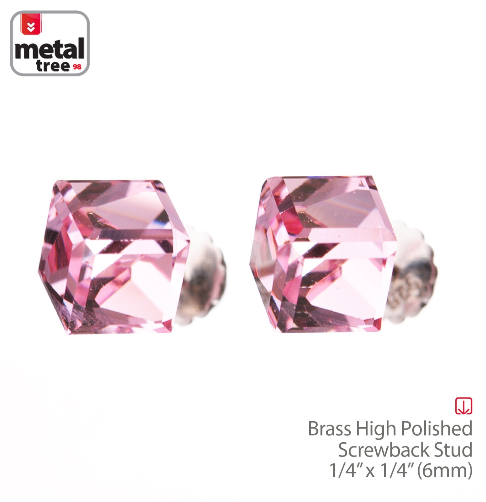 Men’s Women’s 925 Sterling Silver Crystal 3D Cube Stub Screw Back Earrings PINK