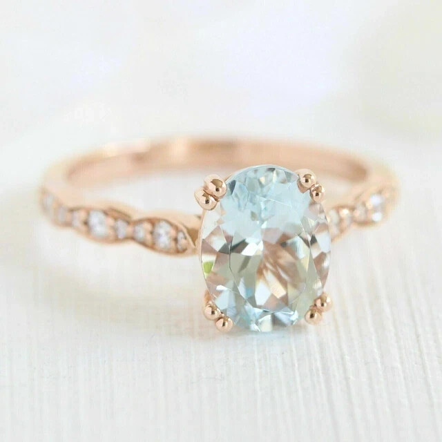 2.00Ct Oval Cut Simulated Aquamarine Solitaire Ring in 14K Rose Gold Plated