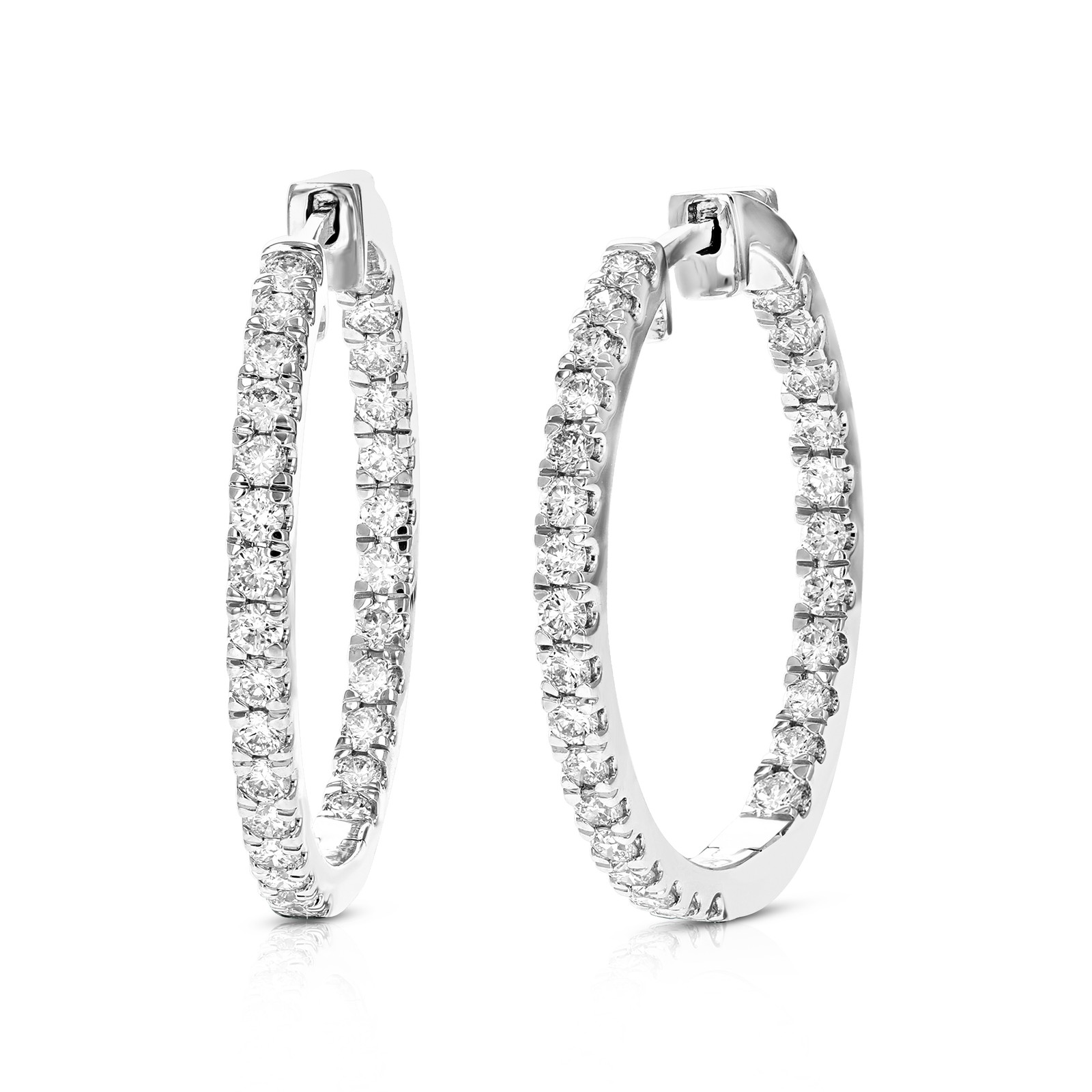 1.50 cttw Lab Grown Diamond Hoop Earrings in Sterling Silver With Latch Backs