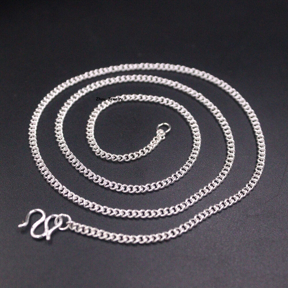 Pure S999 Fine Silver 999 Chain 2mm Lucky Curb Link Necklace 5-6g 17.9inch