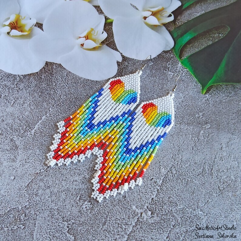 Tribal Earrings Native Large Boho American Seed Beads Handmade Earring