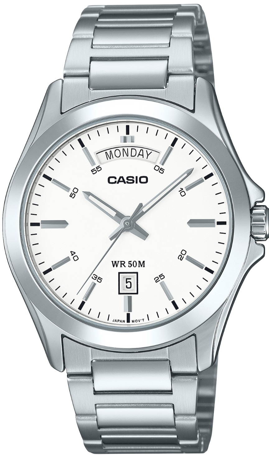 Casio Mens Silver Dial Analog Stainless Steel Day Date Dress Watch MTP-1370D-7A3