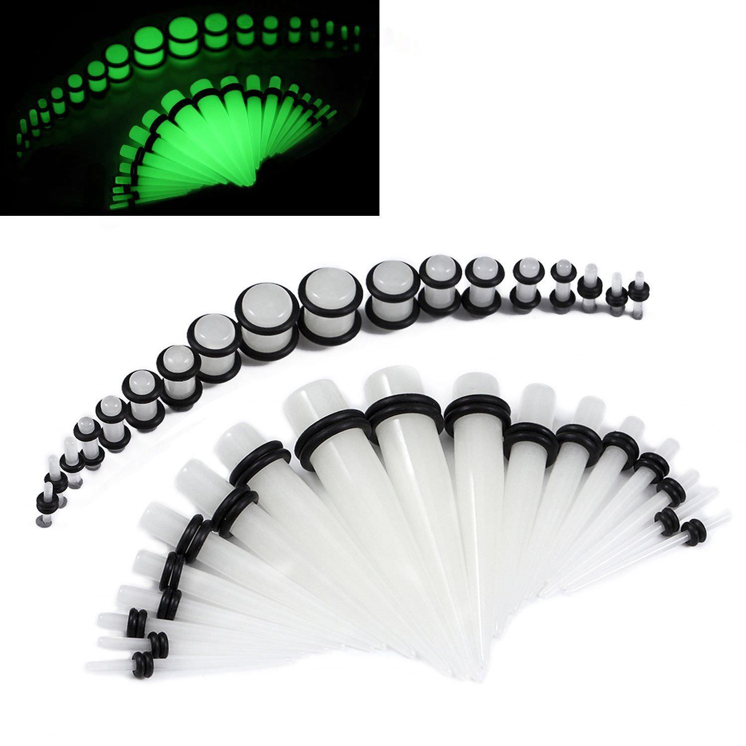 36 Pieces Ear Stretching Kit Glow Tapers with Plugs 14G – 00G UV Glow Acrylic