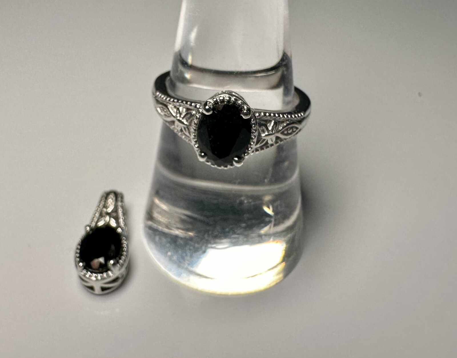 STS Karis Black Tourmaline Ring & Pendant Set 2.45ctw Platinum Bonded Brass Sz 8