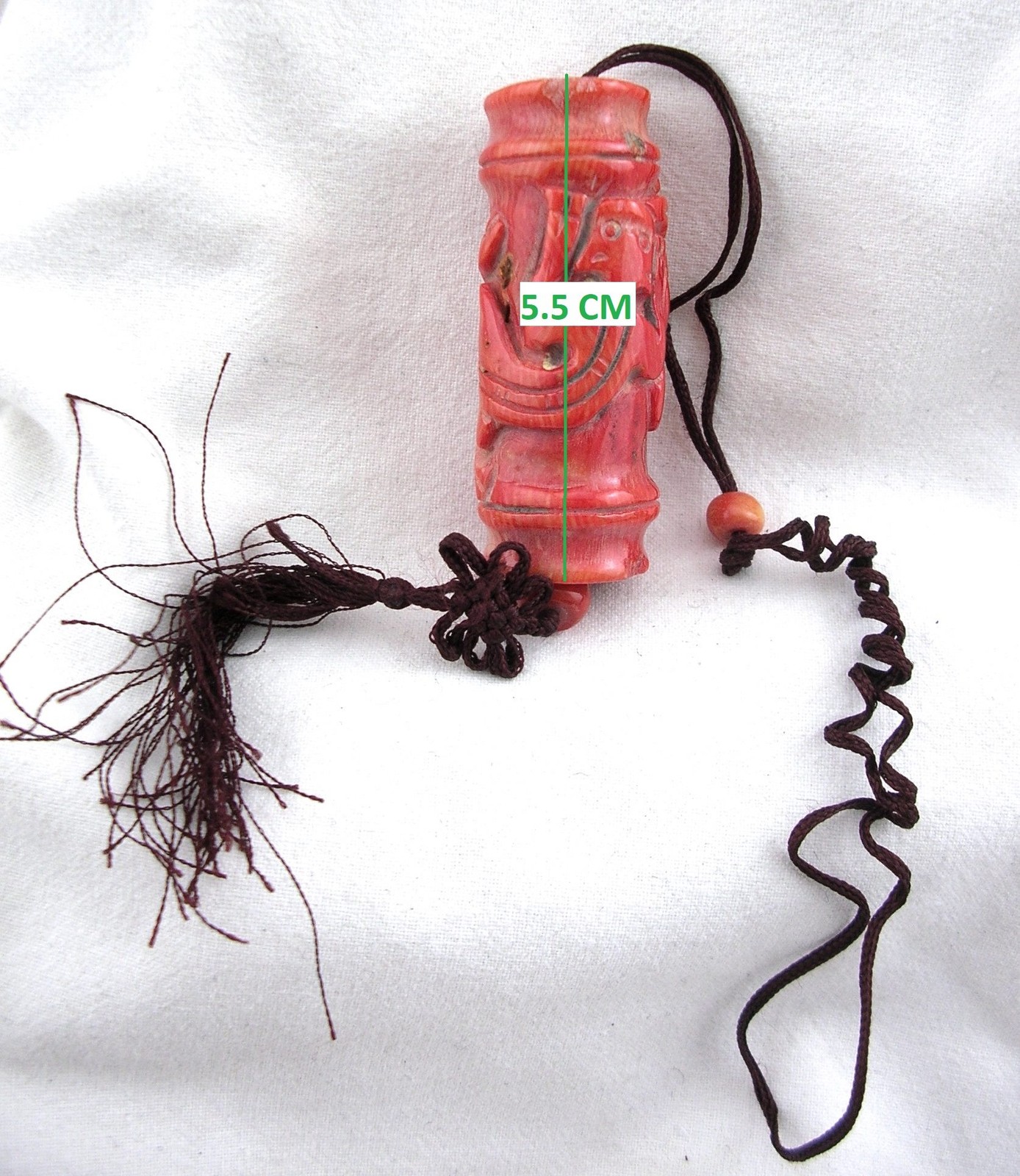 CHINA VINTAGE BAMBOO CARVED SALAMANDER CORAL PENDANT 55mm