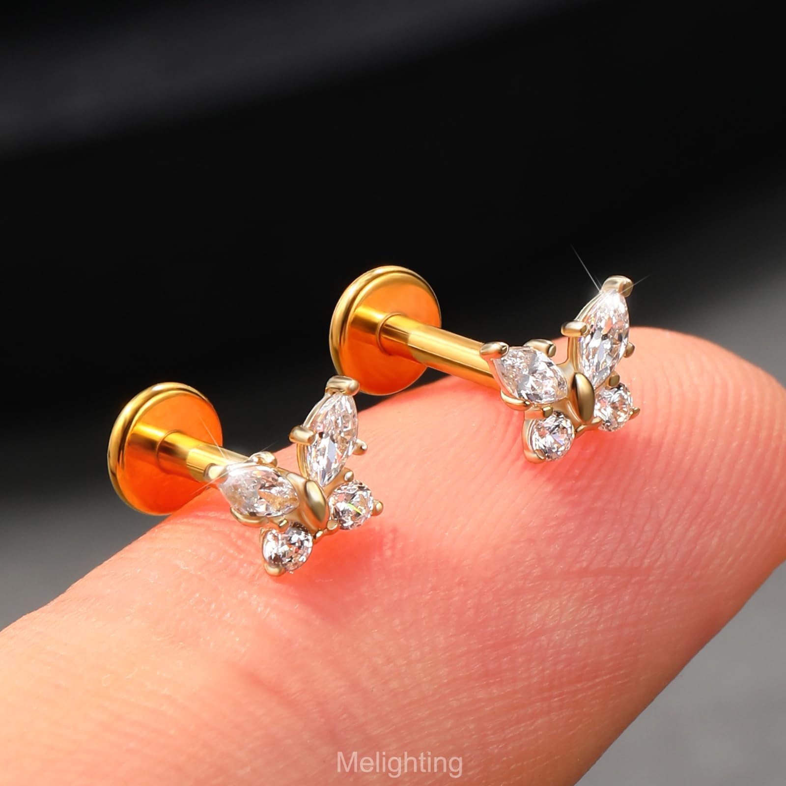 14K Solid Gold Butterfly Cartilage Earring – Titanium Threadless Push In Earr…