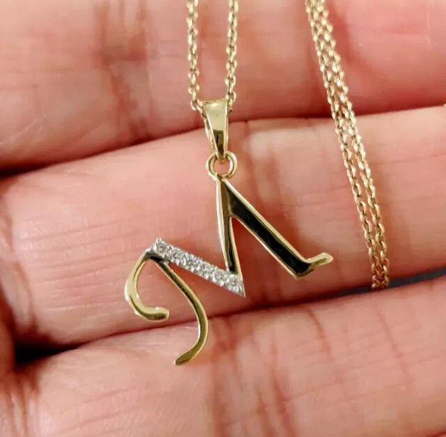 1Ct Round Cut Real Moissanite Letter ”M” Pendant 14K Yellow Gold Plated Silver