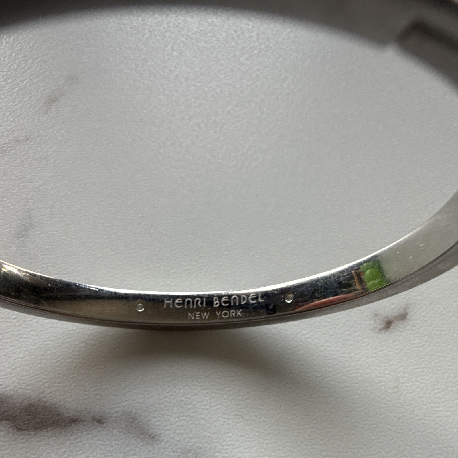 Henri Bendel New York Signed Silver Tone Hinged Bangle Cuff Bracelet