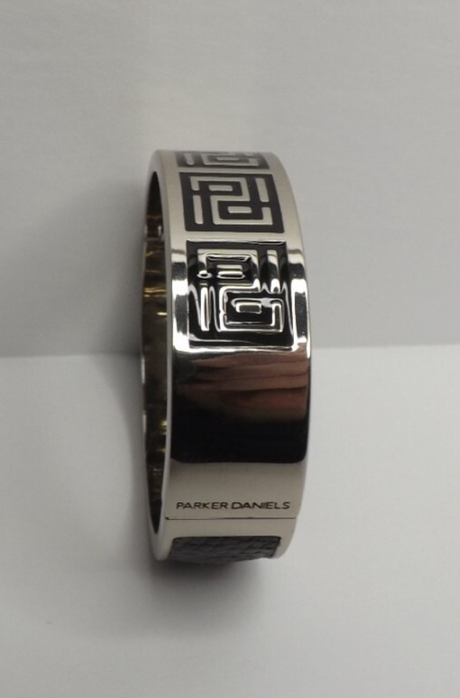 Parker Daniels Hinged Logo Block Black & Rhodium Bracelet – Leather Insert #PDJ9