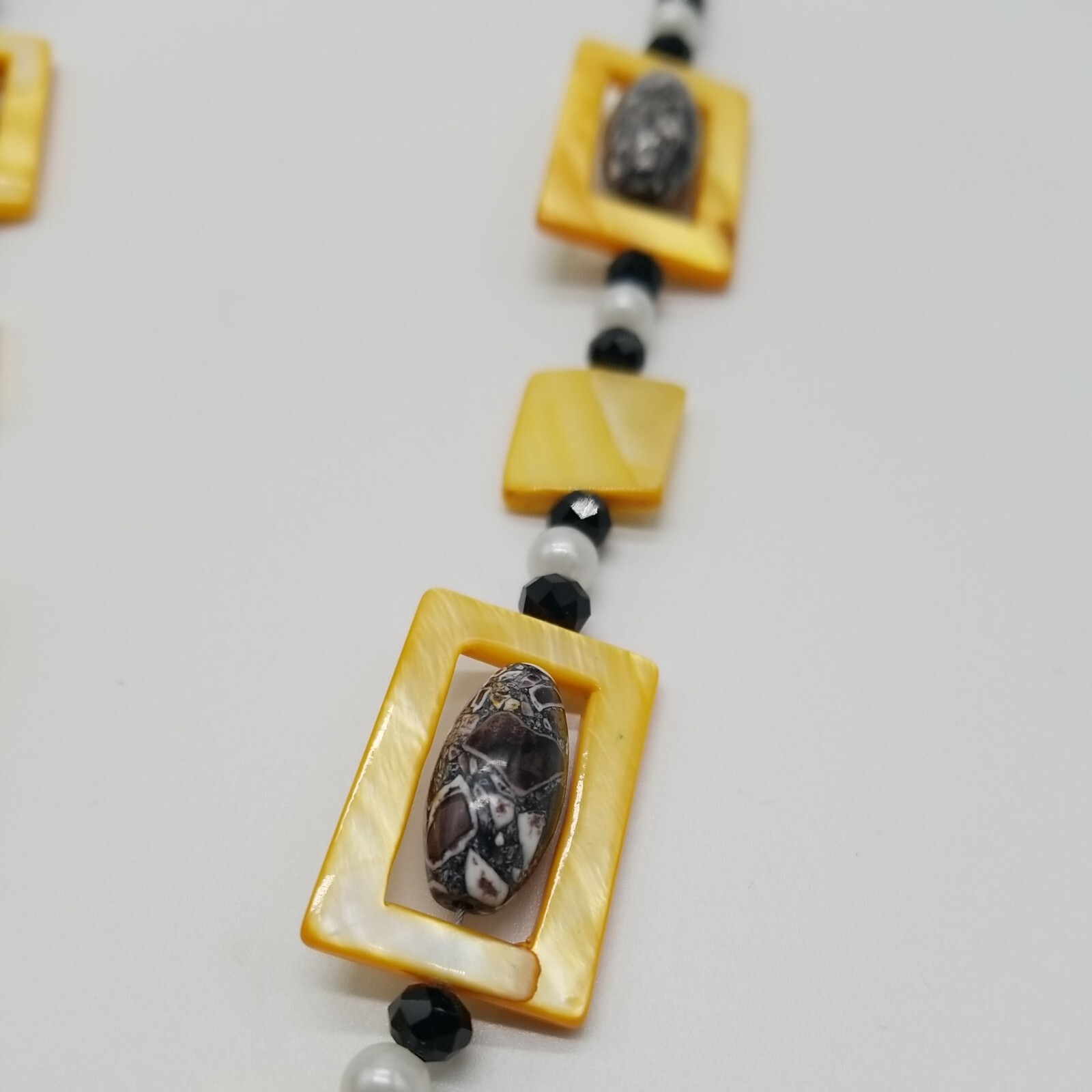 Vintage Square Beaded Yellow Black Gray Bohemian Style Necklace