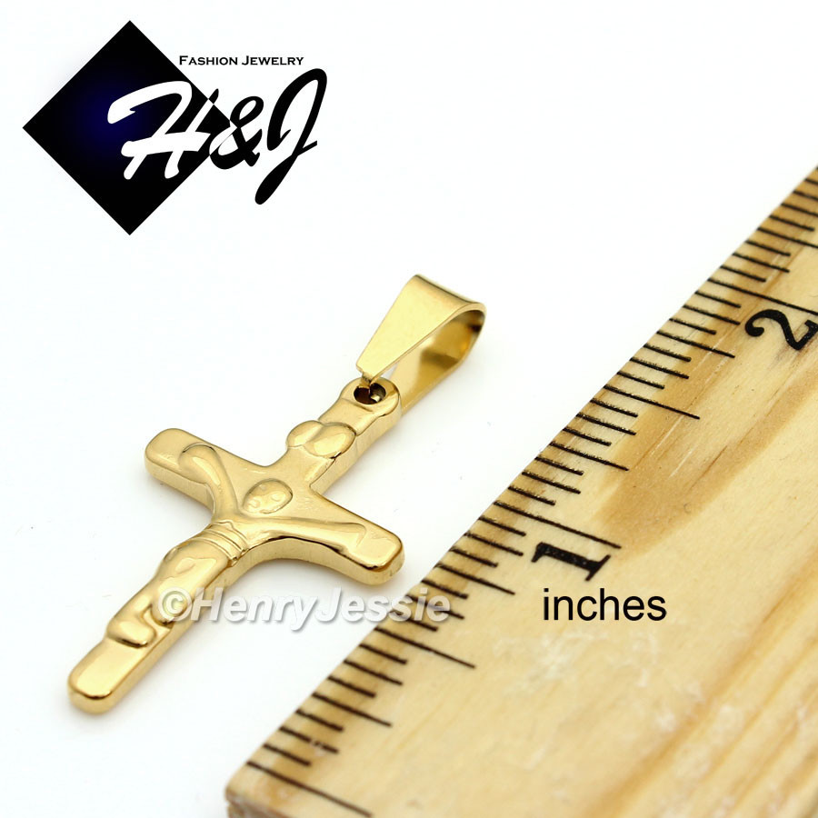 24″MEN Stainless Steel 3mm Gold Plated Cuban Curb Chain JESUS Cross Pendant*GP12