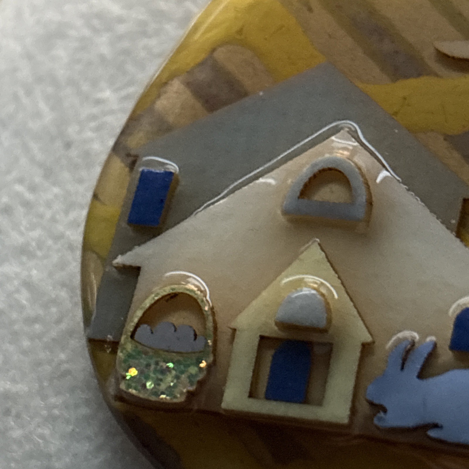 House pins By Lucinda ~ Easter Brooch Egg Shape Glitz Easter Basket Blue Bunny