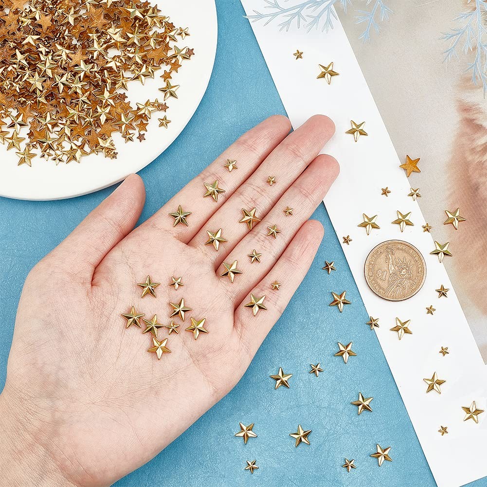 600 PCS Star Hotfix Iron On 4mm 6mm 10mm Rhinestone Appliques Metal Stud Gold