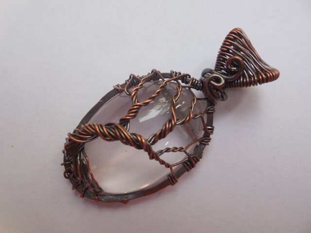 Rose Quartz Wire Wrap Gemstone Pendant Necklace Handcrafted Jewelry Tree Of Life