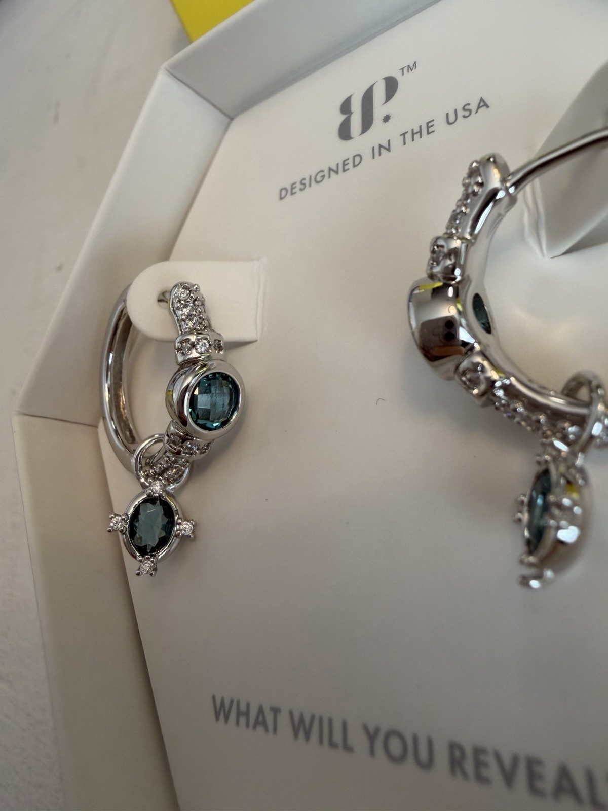 BP Double Take Drops ER39356 Hoop Drop Earrings Lab Paraiba Tourmaline Crystal