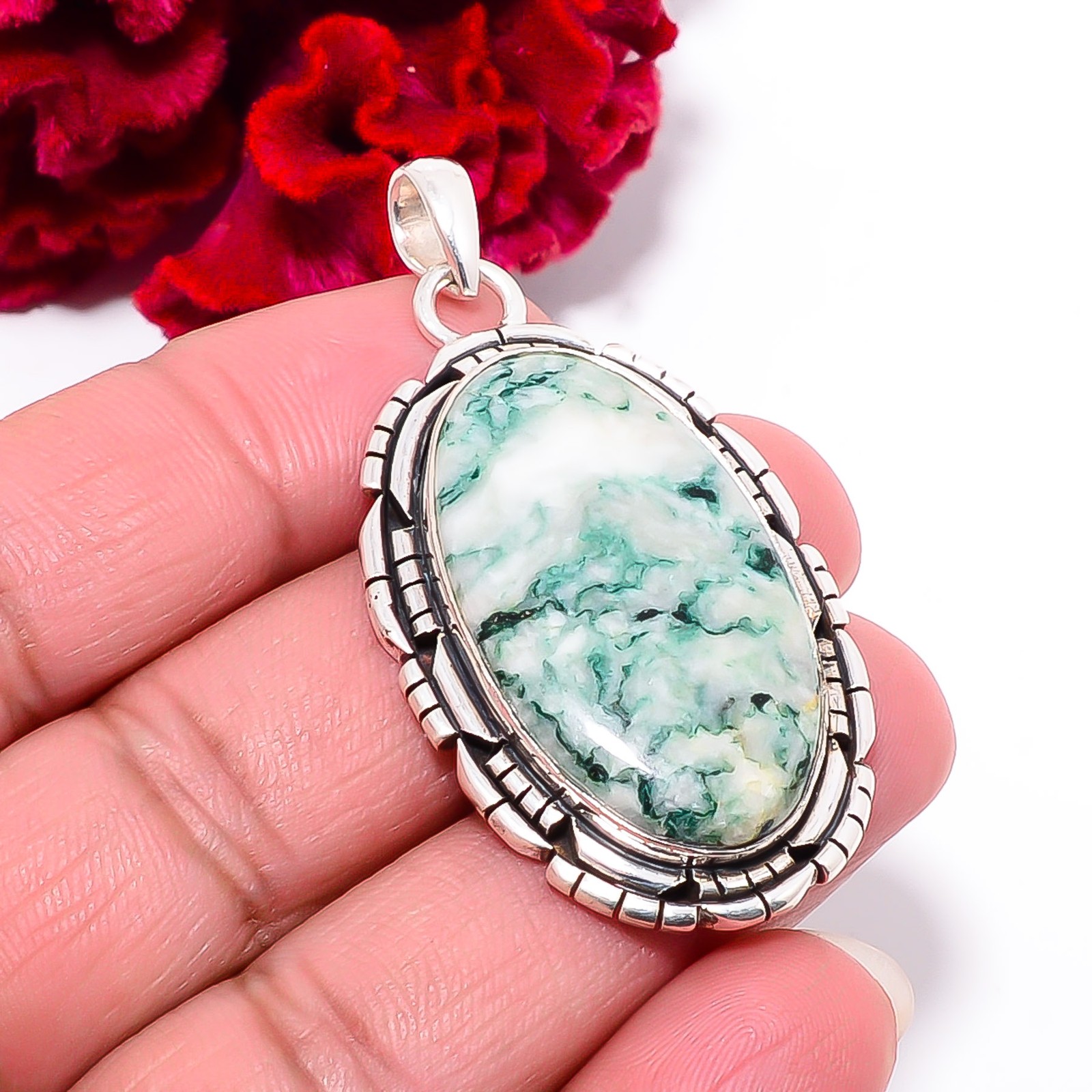 Tree Agate – Australia Gemstone 925 Sterling Silver Pendant 2.18″ P102176