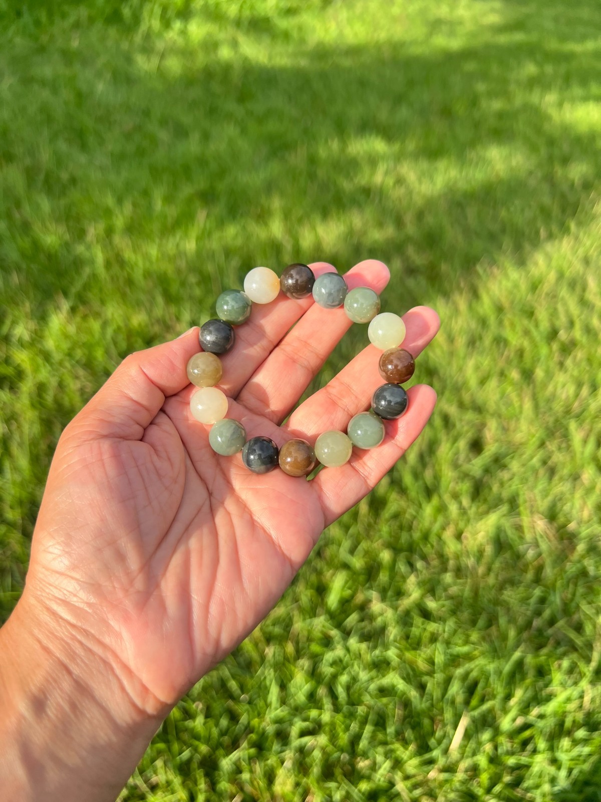 Multicolor Nephrite Jade 11.8mm Bead Bracelet B993