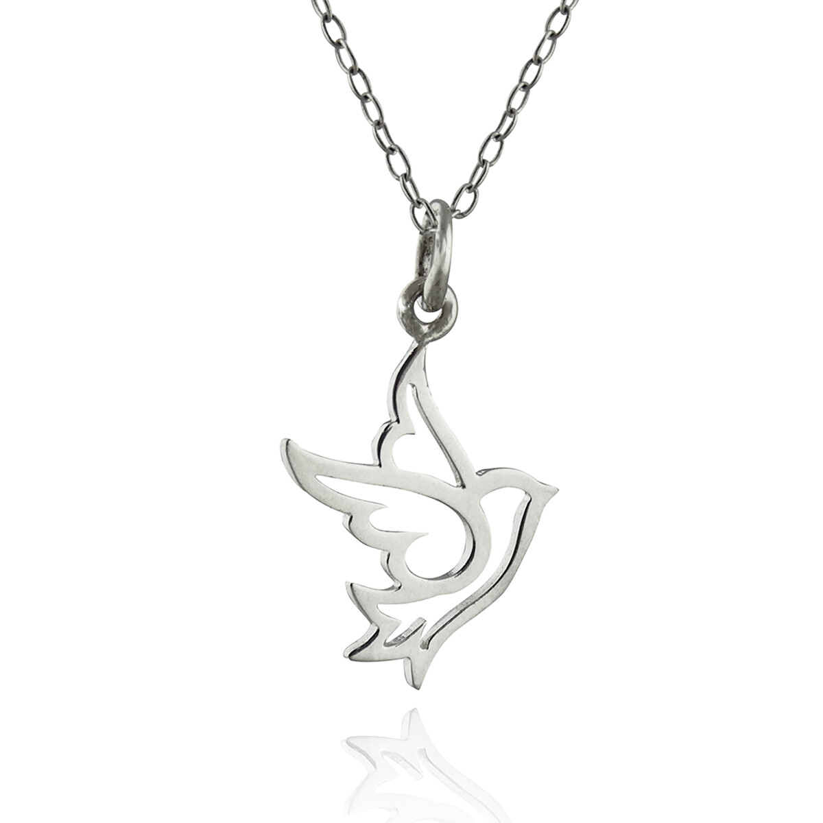 Dove Outline Charm Necklace – 925 Sterling Silver – Bird Peace Christian Faith