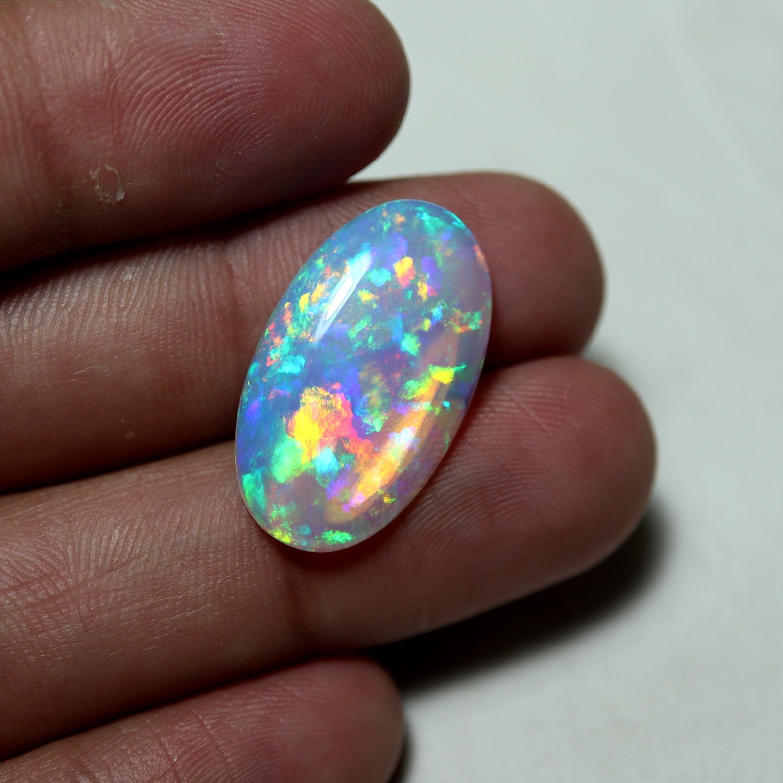 9.2Cts Natural AAA Rainbow Fire Welo Ethiopian Opal Oval Cabochon 24.7×14.5 MM