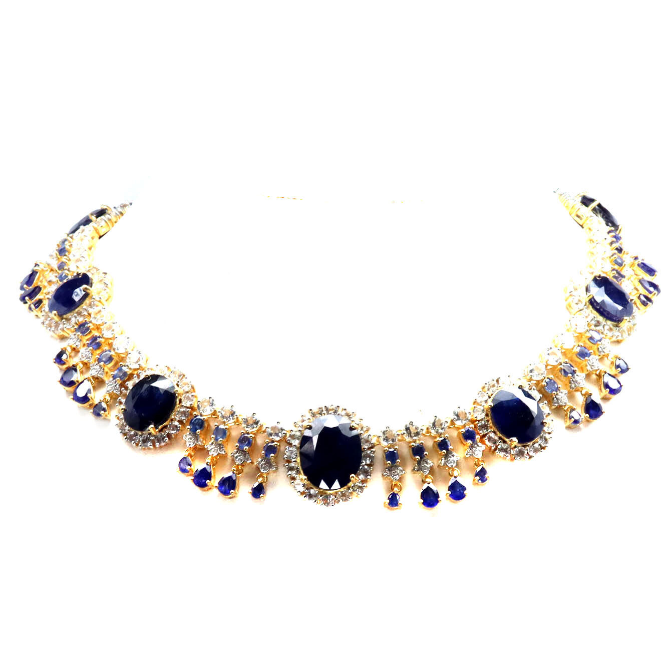 925 Sterling Silver Blue Sapphire, Topaz & Zircon Two Tone Necklace 19″