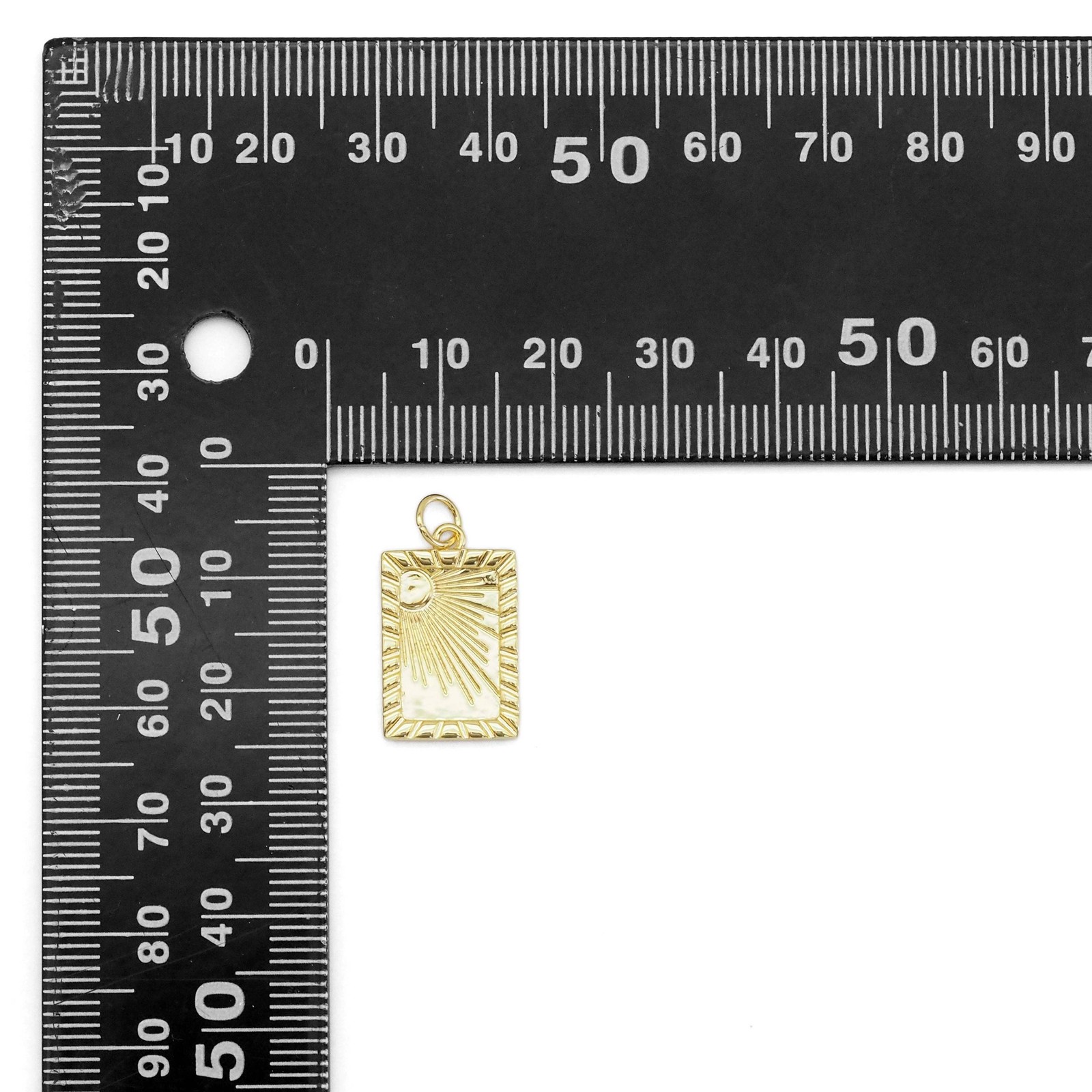 Gold Radial Sun Rectangle Shape Charm, Sku#Y891