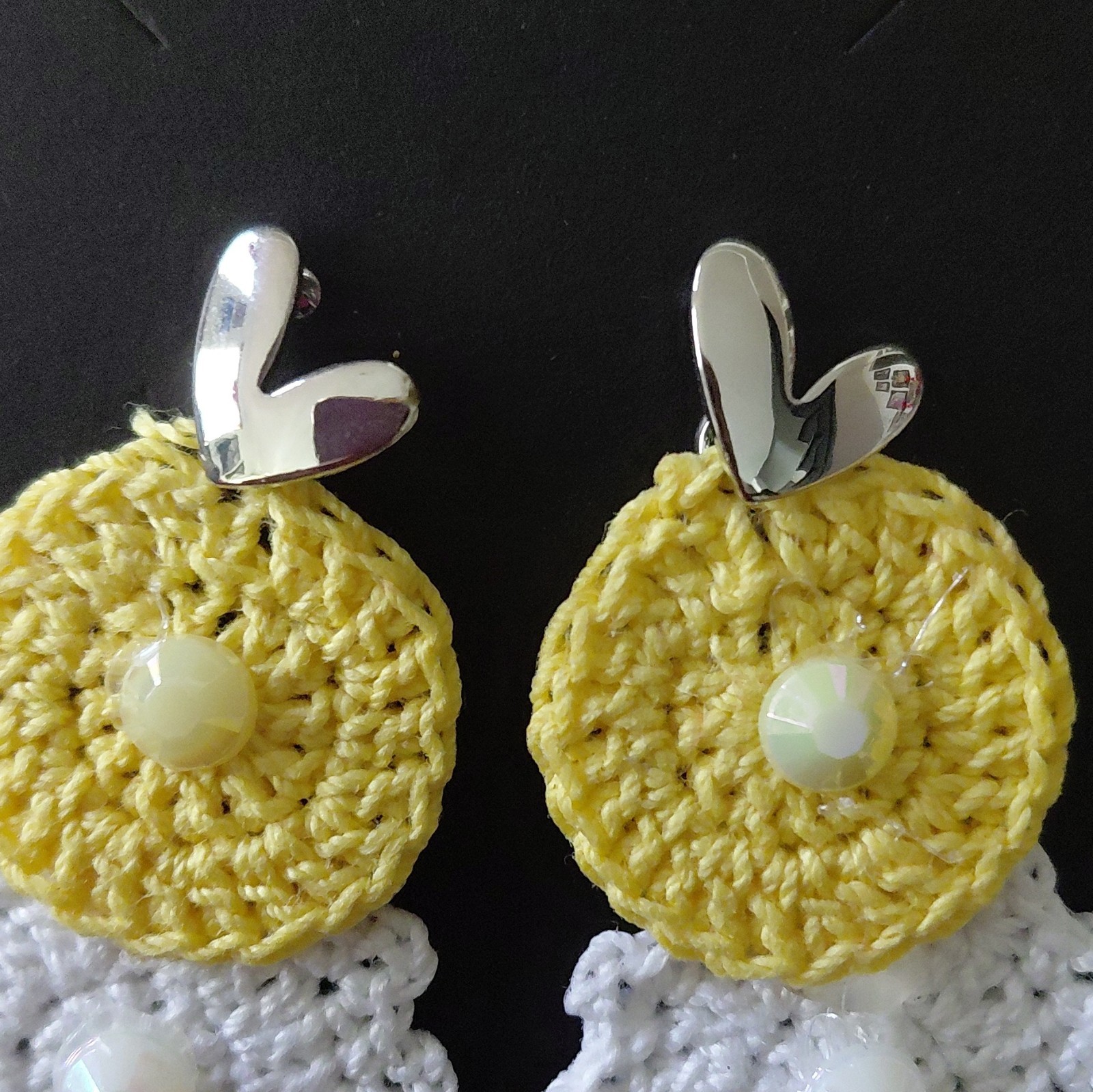 Handcrafted Crochet Cotton Flower Dangle/Drop Earrings Clip-On Multicolor