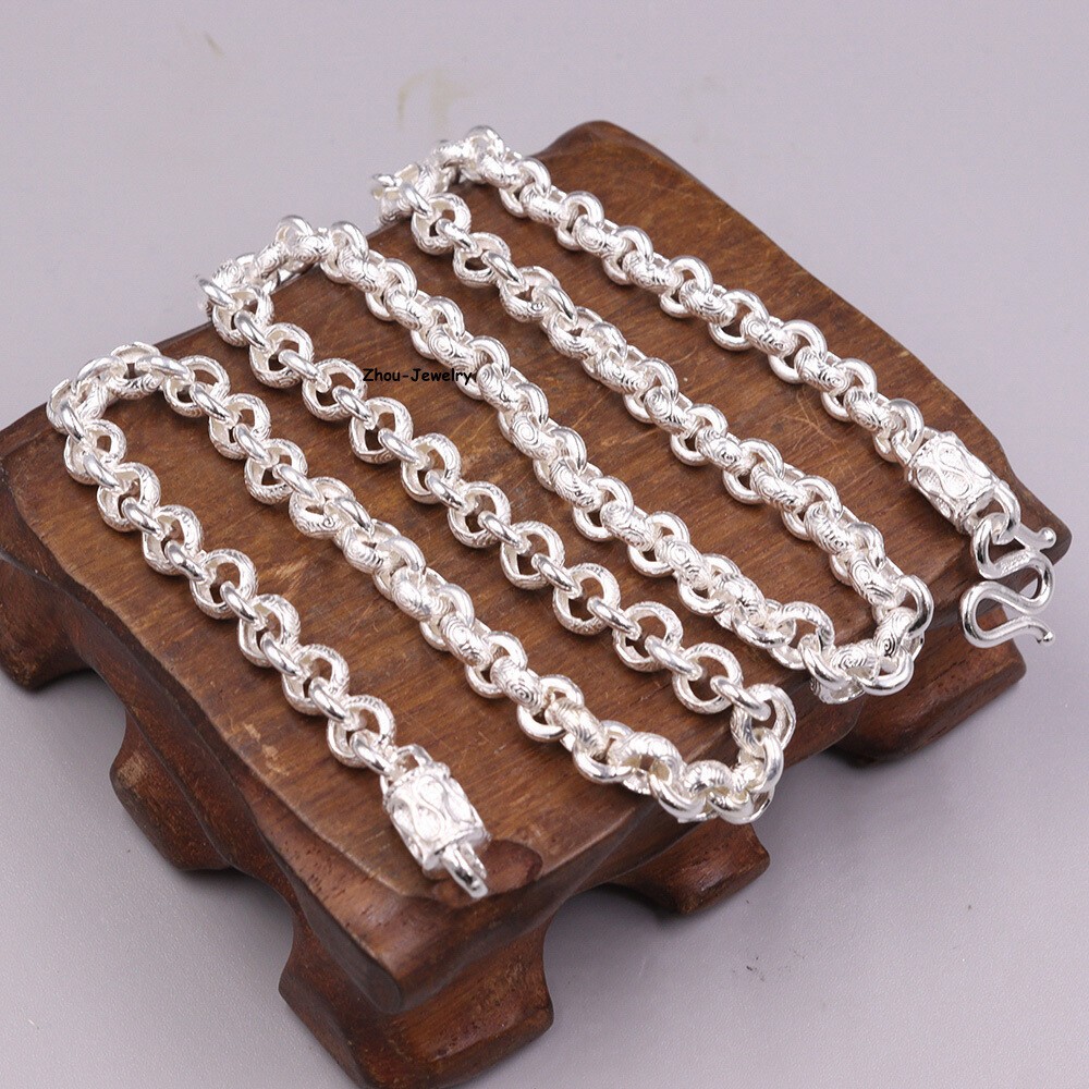 Pure S999 Fine Silver 999 Chain Women Men 6mm Cable Link Chain 33-34g 19.6inch