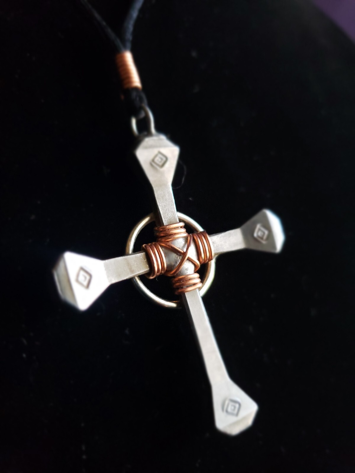 Nail Cross Necklace Horseshoe Nail & Copper wire wrap with clasp USA Handmade
