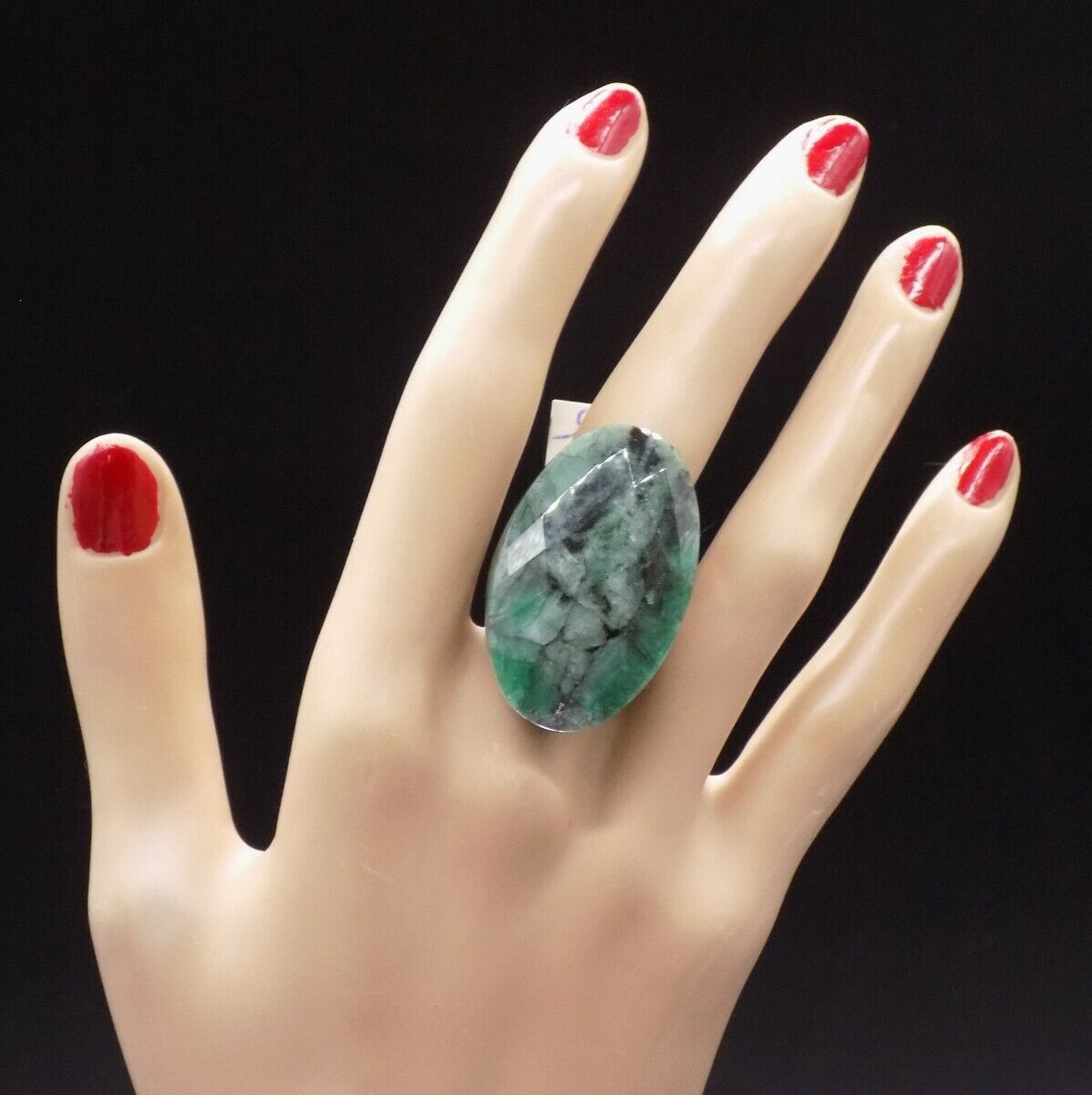 Colleen Lopez Ring Emerald Triplet 925 Sterling Silver Big Bold Chunky Size 6.5
