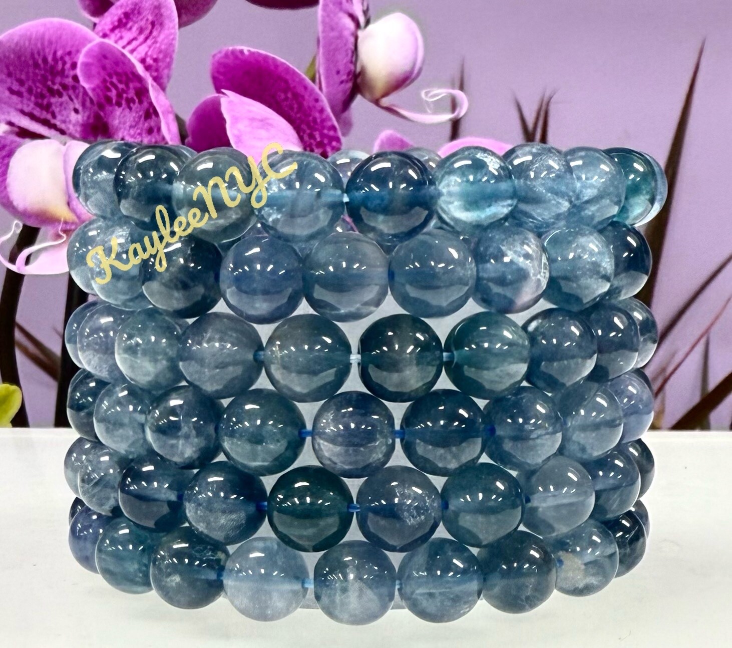 Wholesale 6 Pcs Natural Blue Fluorite 10mm 8” Crystal Healing Stretch Bracelet
