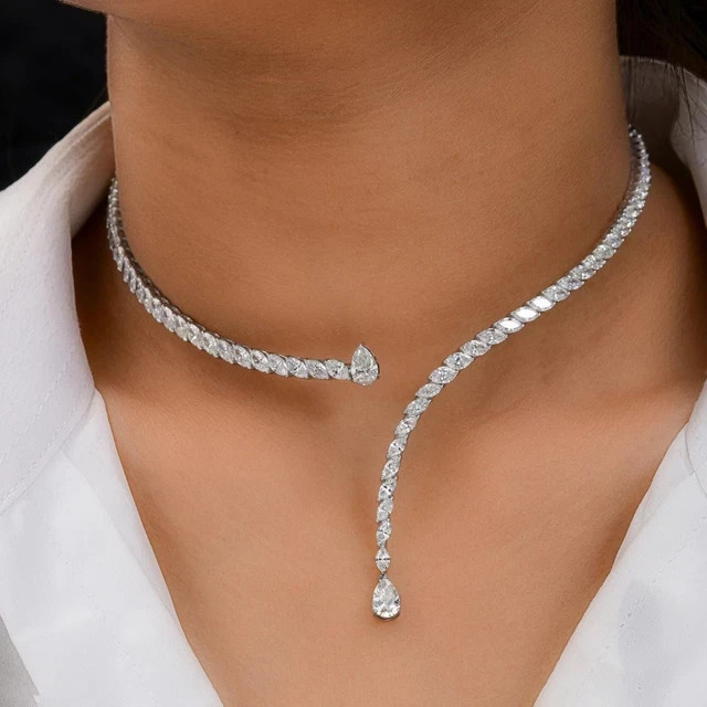 2.5x5mm Marquise Cut Moissanite 16″ Tennis Necklace 14K White Gold Plated