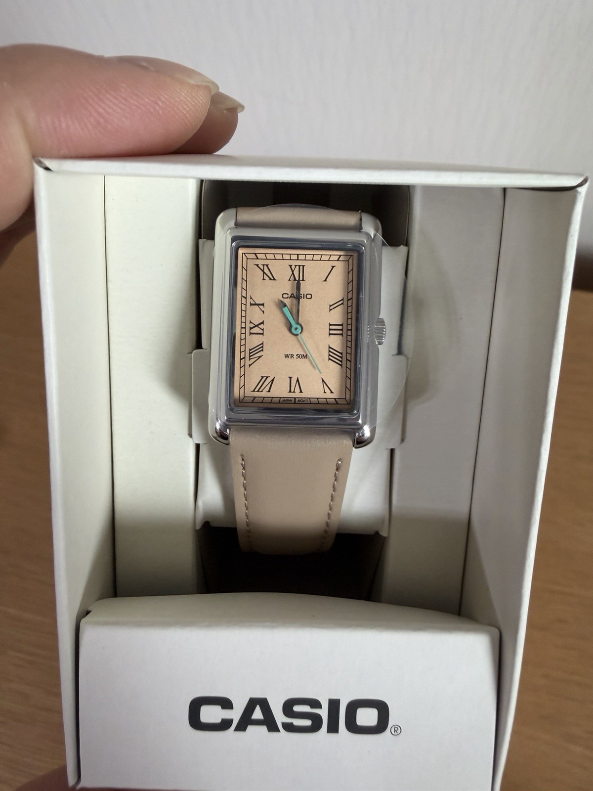 Casio Women LTP-B165L-5BV Dress Watch Rectangle Roman Quartz Beige Leather New
