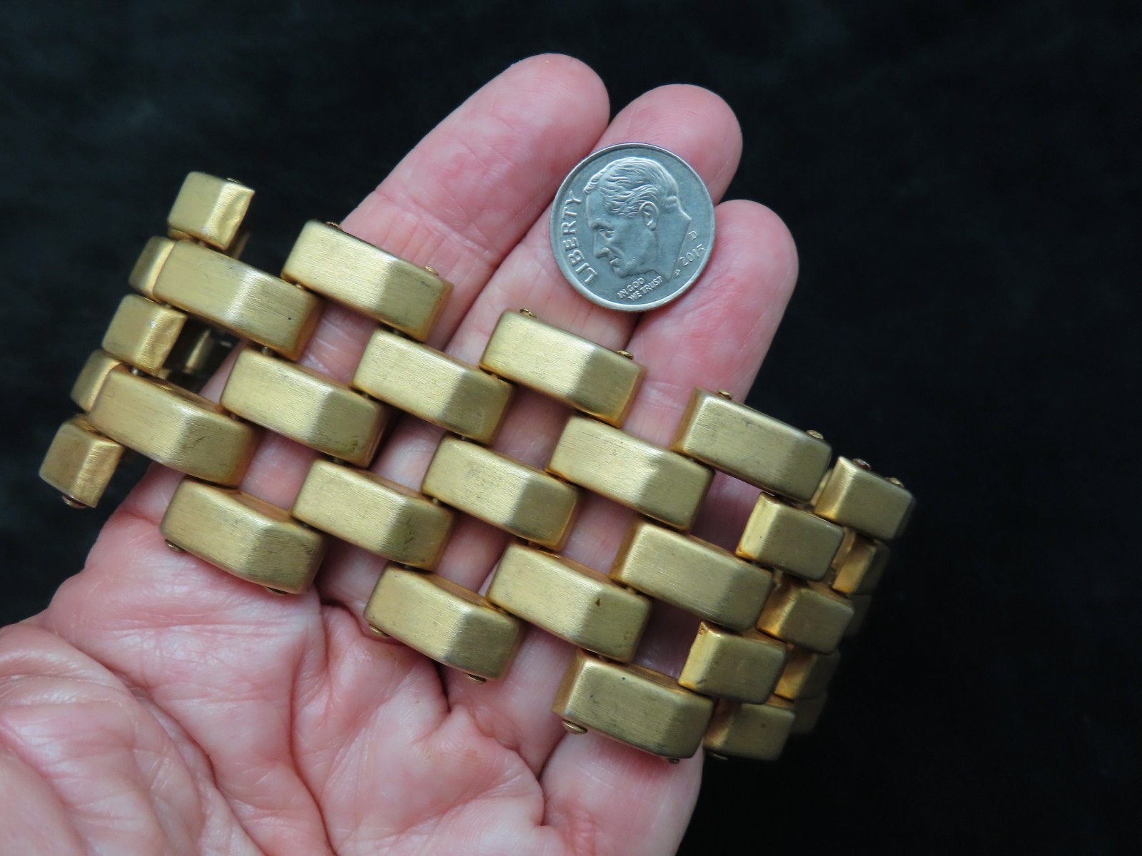 Vintage 1940’s Panther Tank Track Extra Wide Bracelet w/Fold Over Clasp